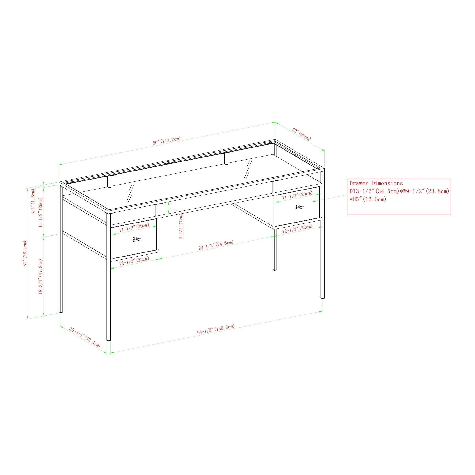 Carson Carrington 56-Inch Glass Top Writing Desk - Dark Walnut