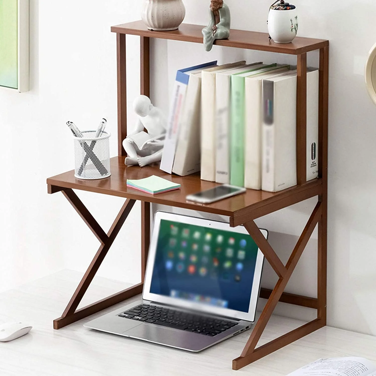 HOOMHIBIU Bookshelf for Bedroom Desktop Bookcase Desktop Double Layer Bookshel Display Rack Large-Capacity Desk Organizer  for Office  Study