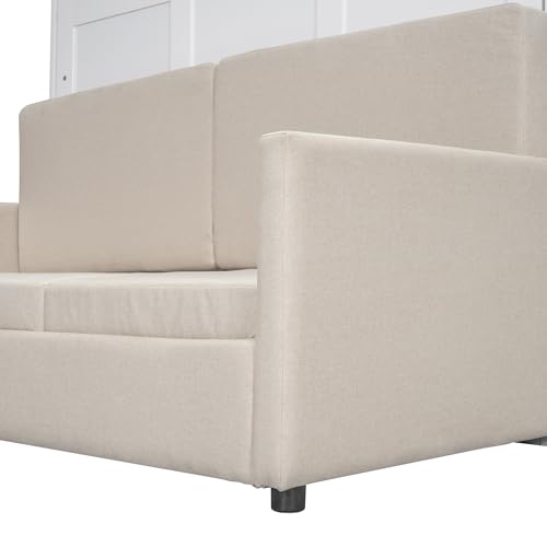 Ball & Cast Murphy Bed Wall Bed Queen Size with Cushion,Sofa Platform Bedfram Chest can be Folded,Wood Folding Hideaway w/Slat Support