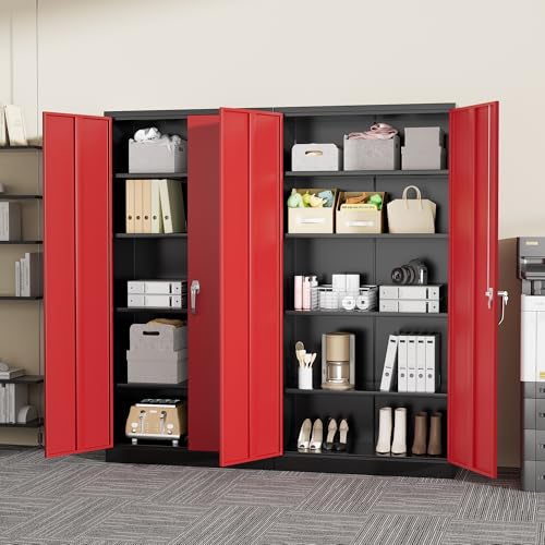 Greenvelly Steel SnapIt Storage Cabinet 72" Locking Metal Garage Storage Cabinet with 4 Adjustable Shelves, 2 Doors and Lock for File, Office, Garage