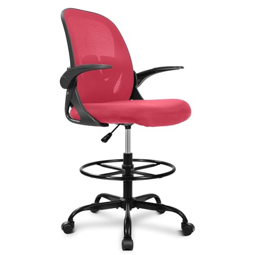 Primy Drafting Chair Tall Office Chair with Flip-up Armrests Executive Ergonomic Computer Standing Desk Chair with Lumbar Support and Adjustable