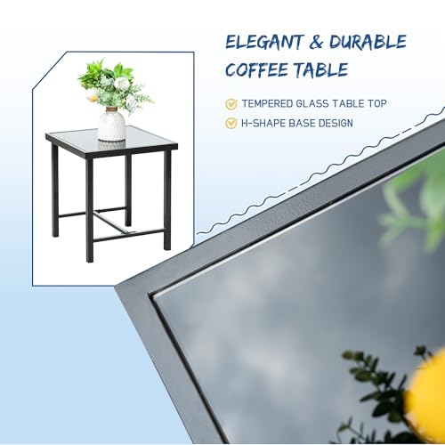 Greesum 3 Pieces Rocking Wicker Bistro Set, Patio Outdoor Furniture Conversation Sets with Porch Chairs and Glass Coffee Table, Beige
