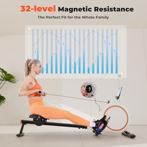 Rowing Machines for Home, Magnetic Rower with 32-Level Whisper-Quiet Resistance & 300LBS Weight Capacity