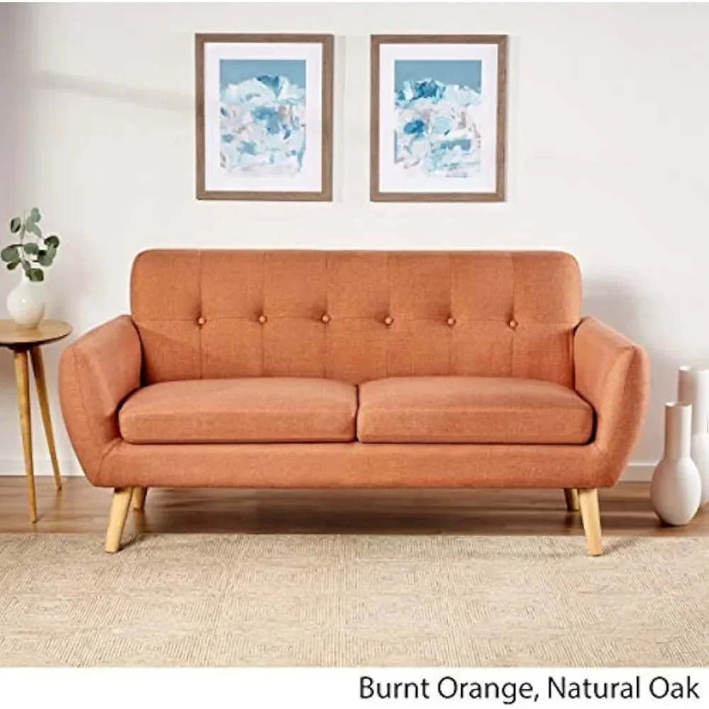 Sofas for Living Room Home Mid-Century Modern Petite Fabric Sofa Sofa Living Room Sofas Burnt Orange / Natural Bed Furniture