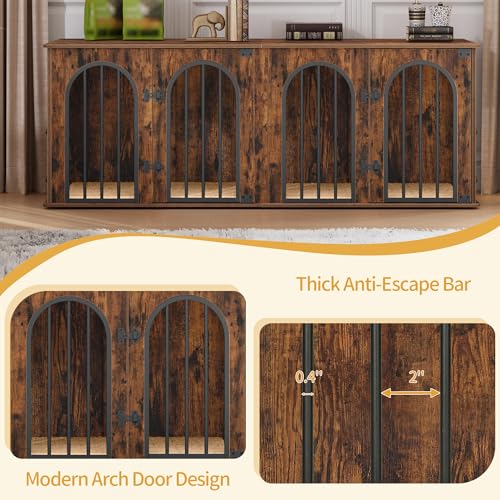 71" Dog Crate Furniture for 2 Dogs, Heavy Duty Indoor Dog Kennel TV Stand, XXL Wooden Dog Cage with Divider for Medium Large Dogs