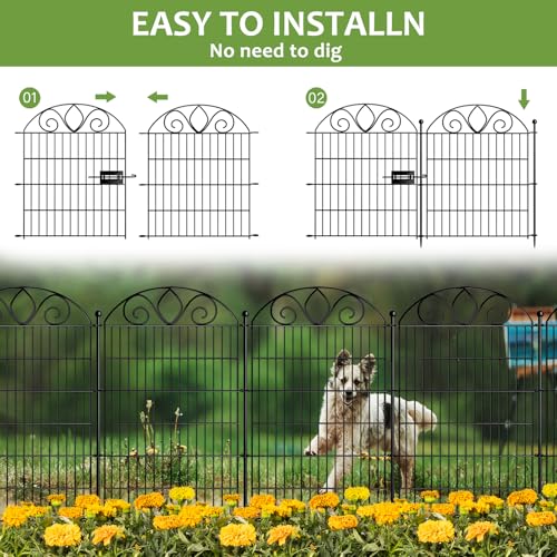 8 Panels No Dig Tall Garden Fence Panel – 48" H X 21' L Rustproof Metal Dog Fence Outdoor for Yard, Decorative Animal Barrier Fence for Pet