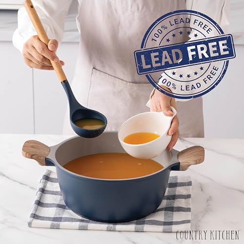 Country Kitchen Pots and Pans Set Nonstick, Cast Aluminum Kitchen Cookware Set with Utensils, 14 Pcs Non Stick Cooking Set w/Frying Pans & Saucepans