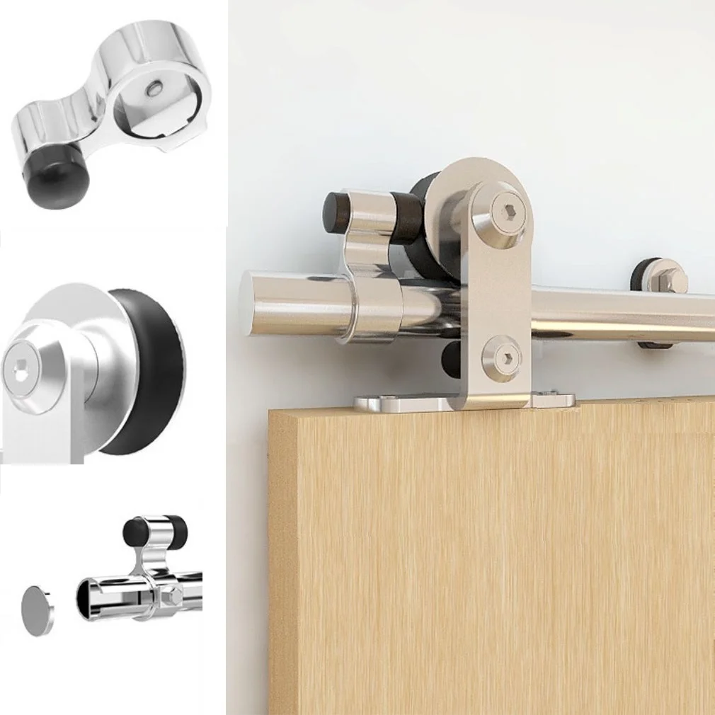 CCJH 14Ft Stainless Steel Sliding Barn Door Hardware Kit Heavy Duty Fit 42" for Double Wood Door