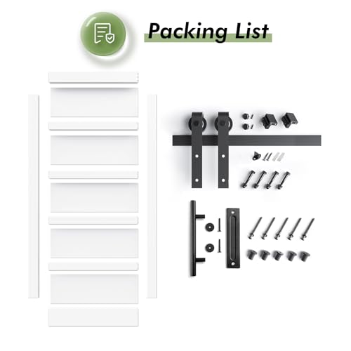 Fredbeck Double 21inx84in White Barn Door and 7FT Sliding Barn Door Hardware Kit Included,Solid,MDF, PVC Surface,DIY Assembly,5-Panel