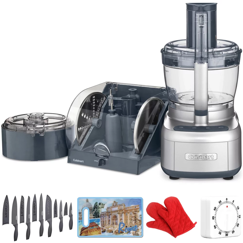 Cuisinart FP-1300SVWS Elemental 13-Cup Food Processor with Spiralizer and Dicer, Silver Bundle with Cuisinart 12pc Cutlery Set, 3D Cutting Board