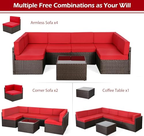 U-MAX 7 Piece Outdoor Patio Furniture Set, PE Rattan Outdoor Wicker Sectional Furniture Chair Set with Cushions and Tea Table