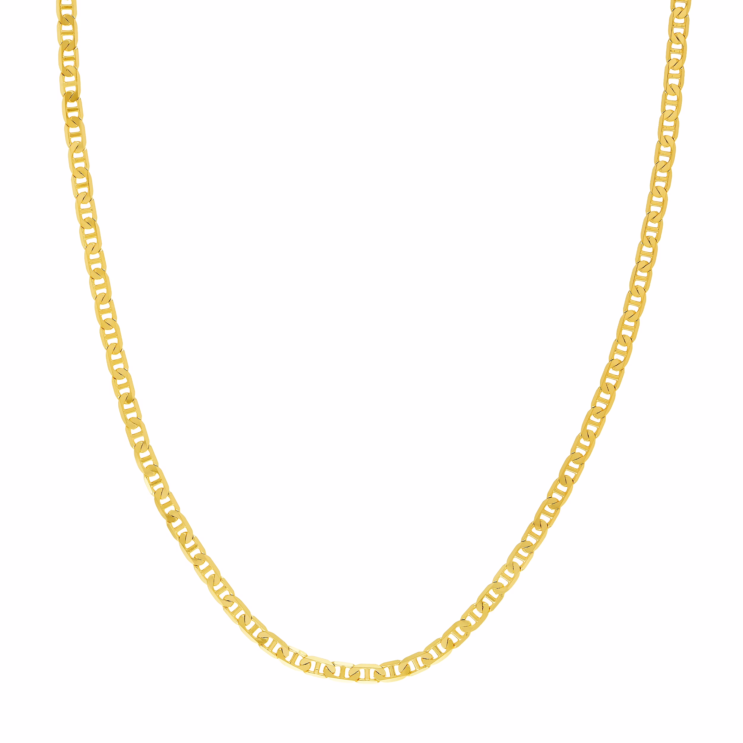 14K Yellow Gold Men & Women's 24" 3.7mm Flat Mariner Chain Necklace