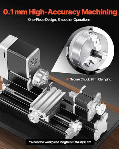 VEVOR Didactical Mini Metal Lathe Machine, 2.76 x 5.12 in, 36W Power Metal Lathe, 20,000 RPM Speed, with 3-jaw Chuck, Aluminum Alloy Handwheel