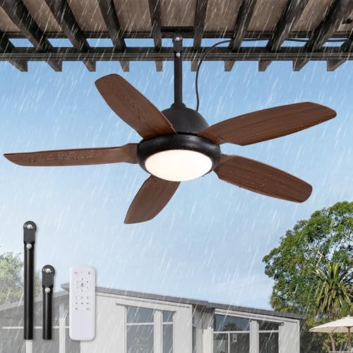 42 Inch Waterproof Outdoor Ceiling Fan with Lights and Remote,IP65 Hanging Gazebo Fan with 3CCT 6-Speed DC Motor