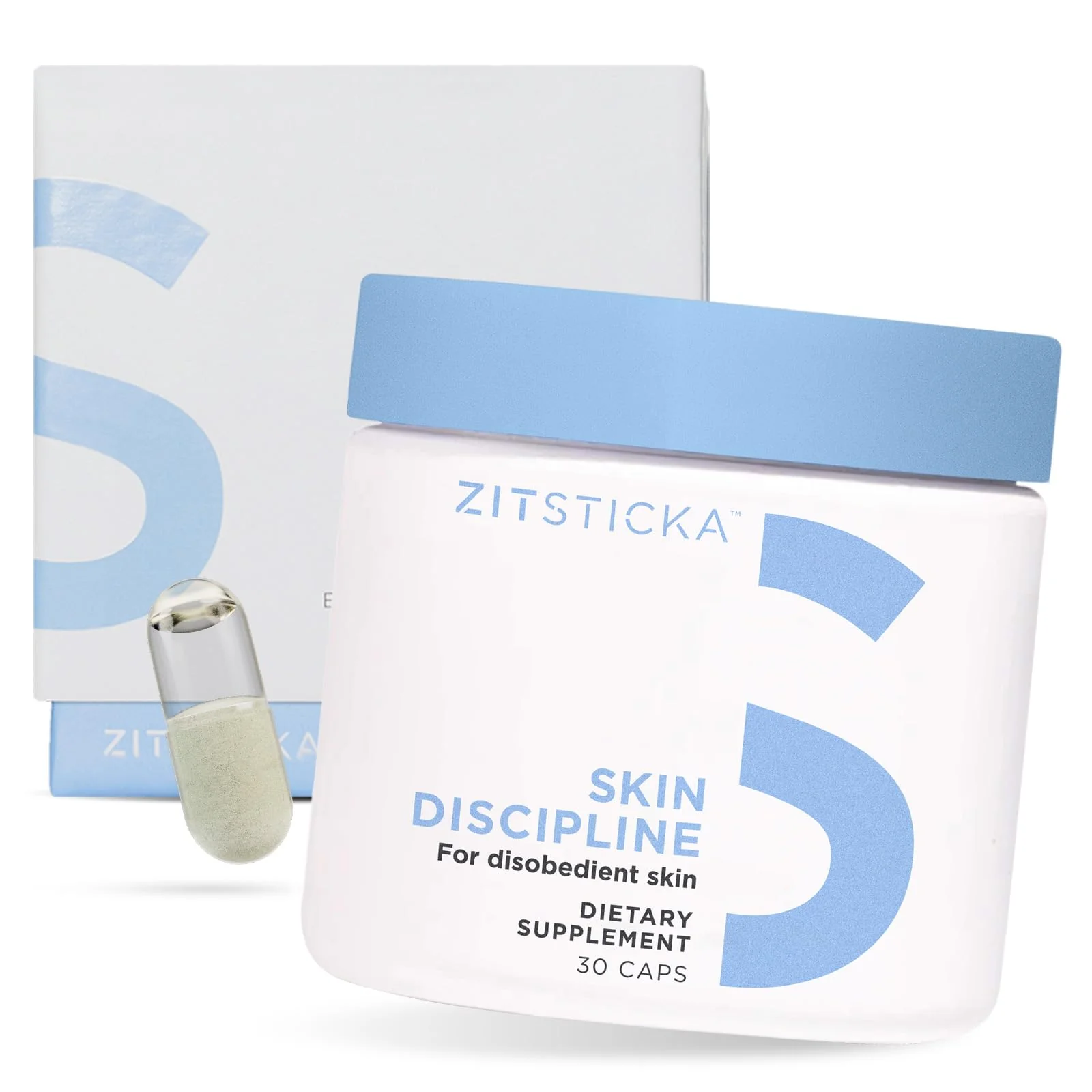 ZitSticka Cystic Acne for Women & Men w/ 30 Natural Caps w/Multivitamin Oil & Probiotic Powder