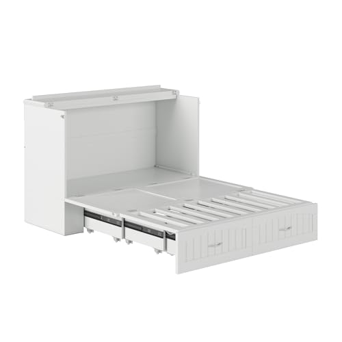 AFI Southampton Queen Murphy Bed Chest with Mattress, Storage, and Built-in Charger in Grey