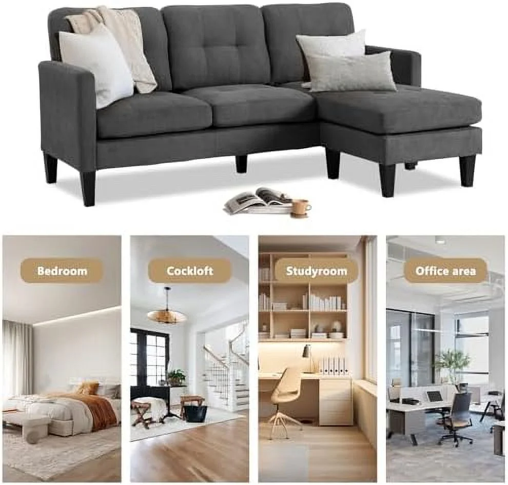 RUNFAYBIU Convertible Sectional Sofa Couch  L Shaped Couch with Reversible Chaise  3-Seat Sofa Sectional for Living Room and Small Space(Grey)