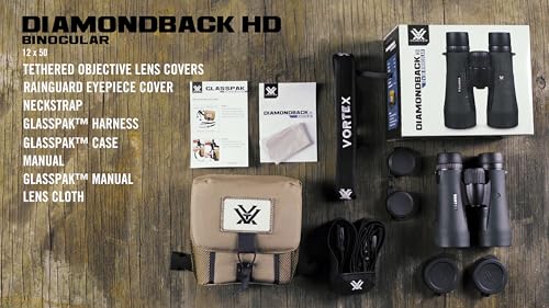 Vortex Optics Diamondback HD 12x50 Binoculars - HD Optical System, Non-slip Grip, Waterproof, Fogproof, Shockproof, Included GlassPak - Unlimited