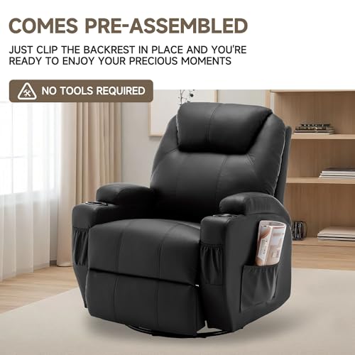 Recliner Chair, Rocking Chair with Massage and Heat, 360° Swivel Recliner Chairs for Adults