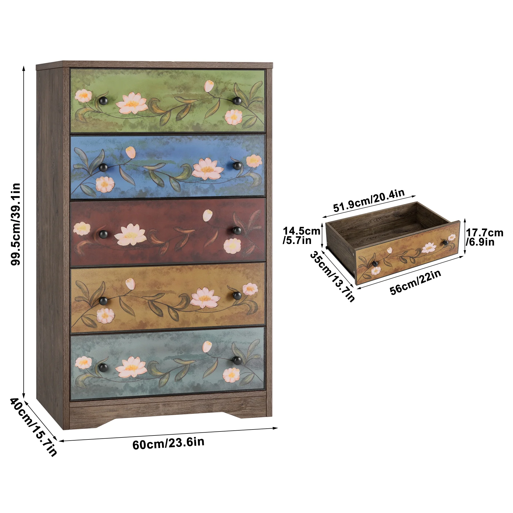 Homfa 5 Drawer Dresser for Bedroom, Boho Accent Dresser Chest of Drawers for Entryway Living Room