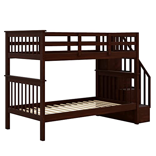 Ball & Cast Full Over Full Bunk Bed with Twin Size Trundle and Built in 4 Drawer,Wood Bunkbed w/Storage Ladder & Slat Support