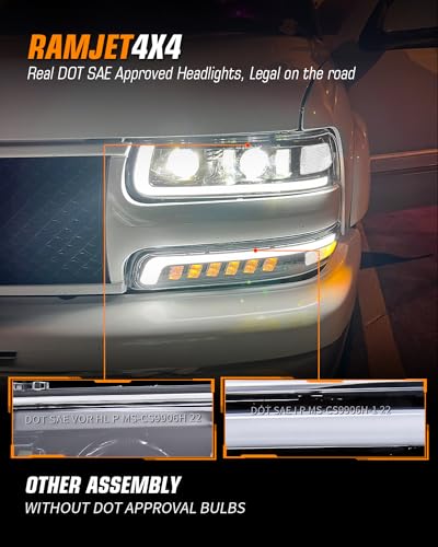 LED Headlights Assembly Headlamps Replacement for 1999-2002 Chevy Silverado 2000-2006 Suburban 00-06 Tahoe Sequential Turn Signal Hi/Low Beam DRL