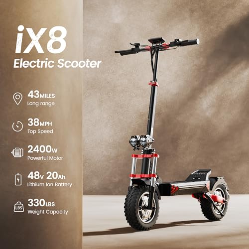 iScooter Electric Scooter, 40/43/50 Miles Long Range & 28/38 MPH Top Speed E Scooter