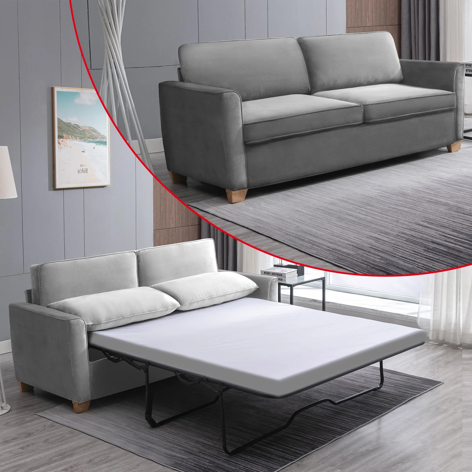 ijuicy 2-in-1 Pull Out Sofa Bed Full Size, Velvet Loveseat Sleeper Sofa with Folding Mattress, Pull Out Couch Bed for Small Spaces