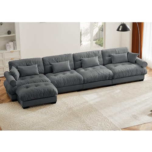 130" Modular Sectional Sofa,Velvet Upholstered Couches for Living Room,3 Seater Green Sofa Couch with Movable Ottoman