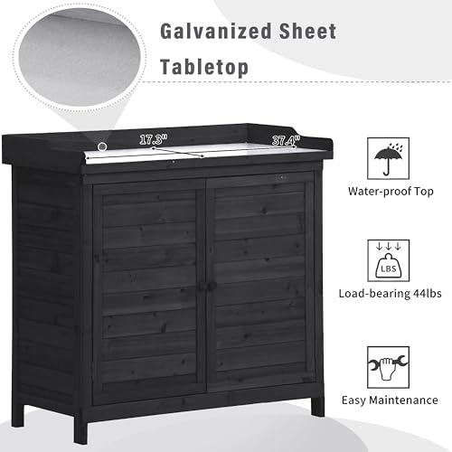 Merax 66" Large Outdoor Farmhouse Wooden Potting Bench Table, Garden Workstation with 2 Drawers, Cabinet, and Open Shelves for Backyard, Mudroom