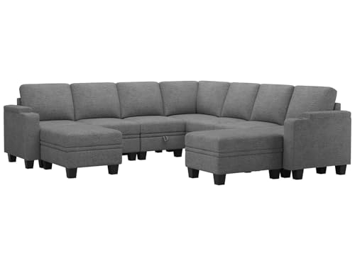 Belffin Modular Sectional Sofa Couch with Storage U Shape Convertible Corner Couches for Living Room Dark Grey Couch