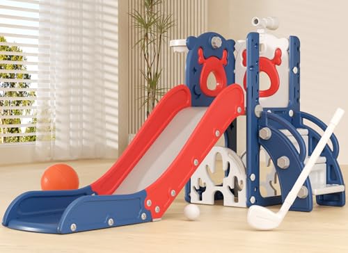 XJD 5 in 1 Toddler Slide, Kids Slide for Toddlers Age 1-3, Outdoor Indoor Playset for Toddlers with Basketball Hoop and Ball