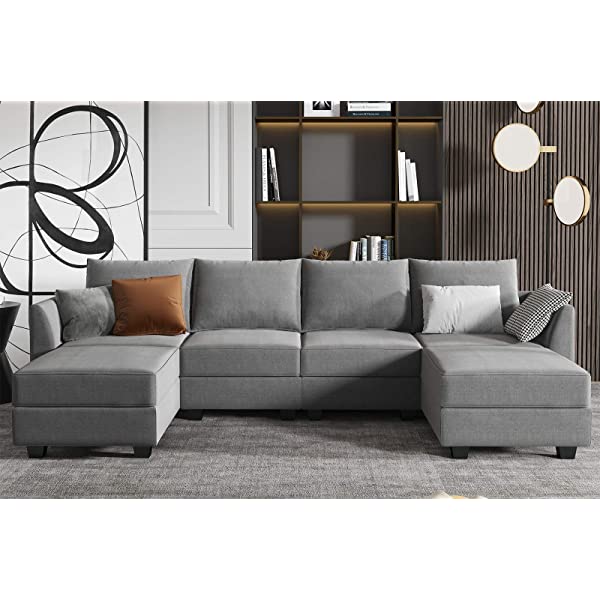 HONBAY Convertible Sectional Sofa U Shaped Couch with Reversible Chaise Modular Oversized Couch Sectional Sofa with Ottomans