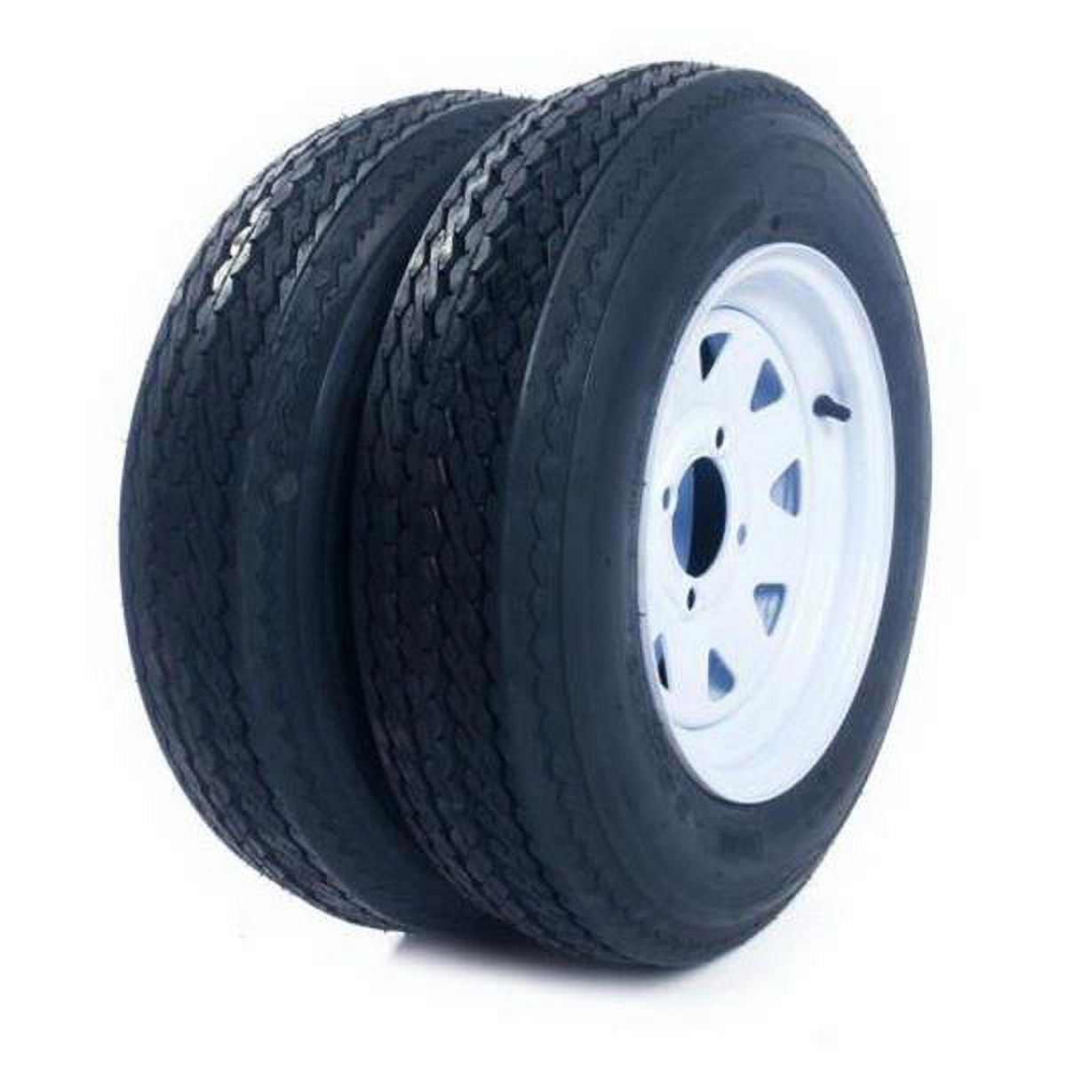 qty2 Trailer Tires & Rims Tubeless 4 Lug Wheel White Spoke 4 Ply 5.30-12