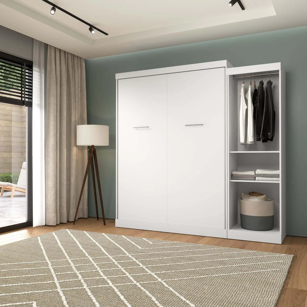 Bestar Nebula Engineered Wood Queen Murphy Bed with Closet Organizer in White