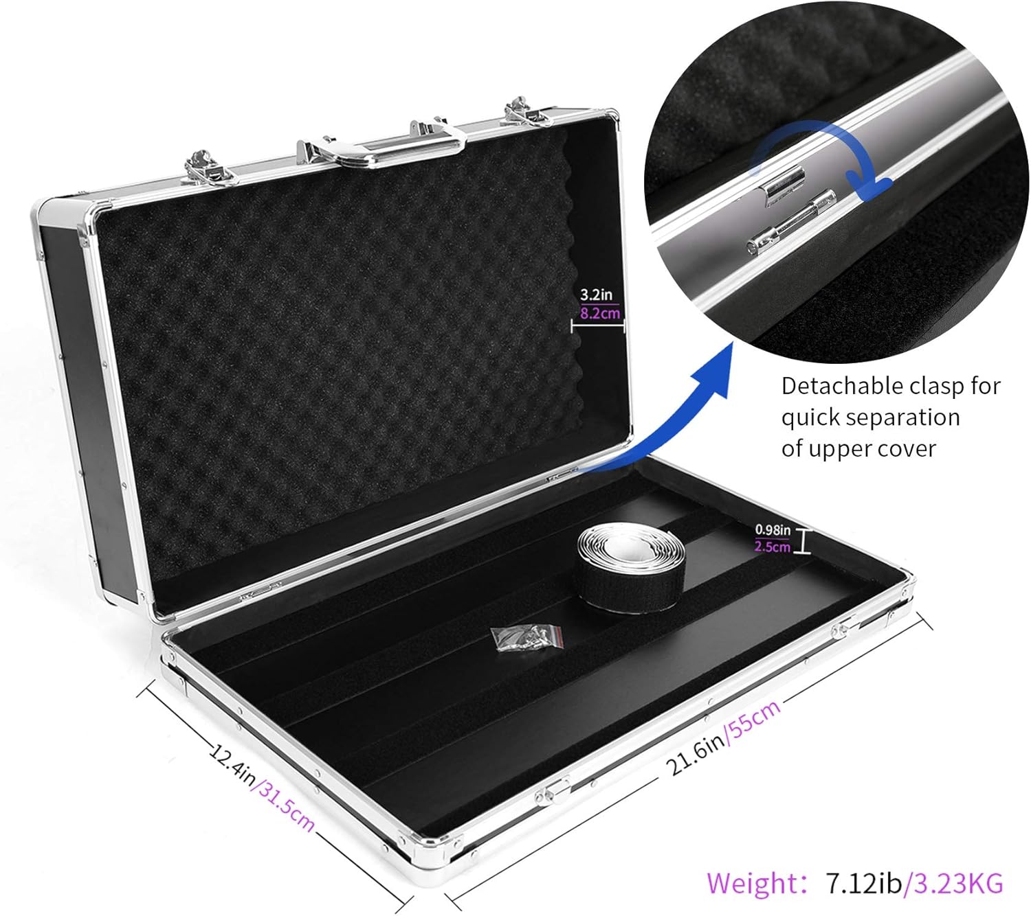 Ghost Fire Guitar Multi Effect Pedal Case 21.6x12.4x4.2in ，with Pedal Mounting Tape Fastener，Sturdy Locking Aluminum ，T series T-EC10