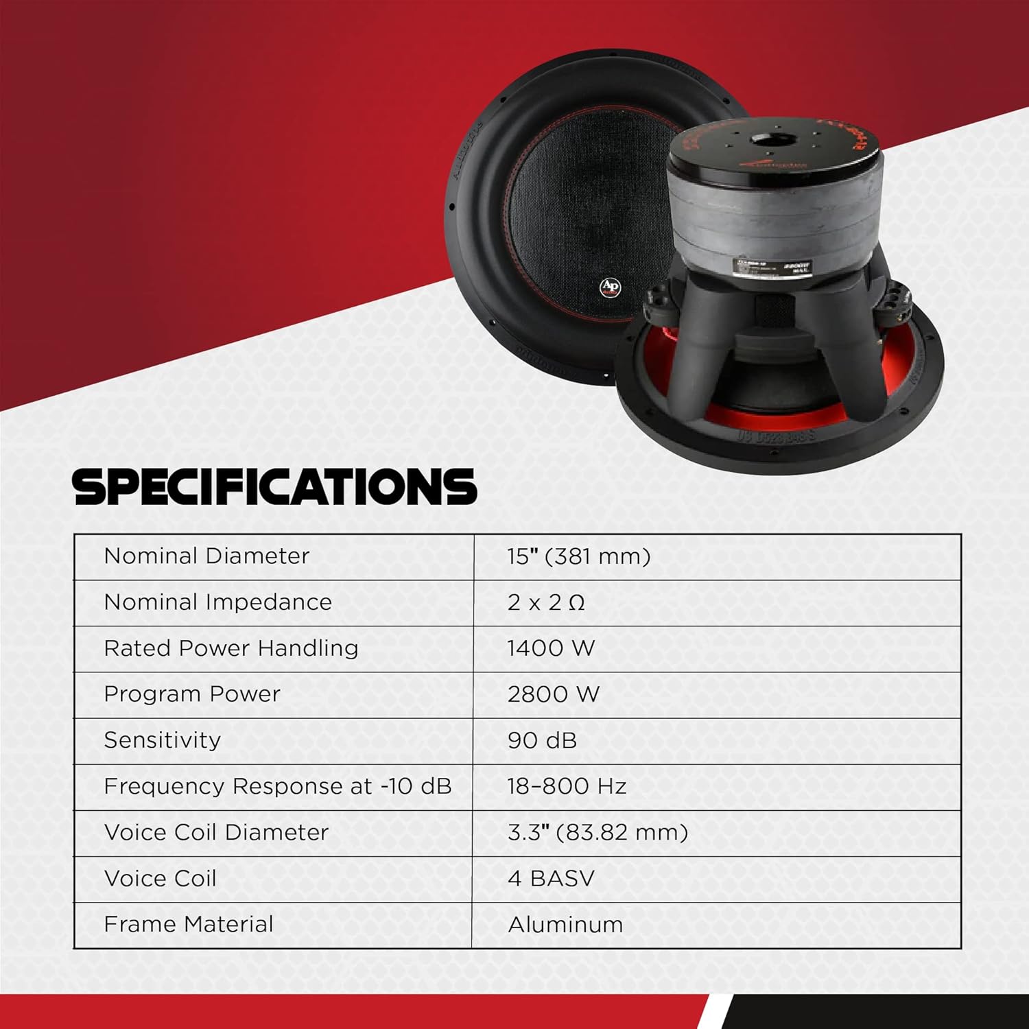 AudioPipe TXX-BDC4-15D 15 Inch 2,800 Watt High Performance Powerful Dual 2 Ohm DVC Vehicle Car Audio Subwoofer Speaker System, Black