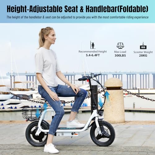 Caroma Peak 500W/800w/1200w Electric Scooters for Adults 14" Tire, 48V Battery, 30Miles Range, 20MPH Top Speed, Adjustable Electric Scooter with Seat
