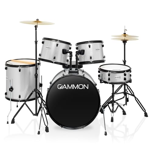 Full Size Complete Adult 5-Piece Drum Set with Cymbals, Stands, Stool, and Sticks - Blue