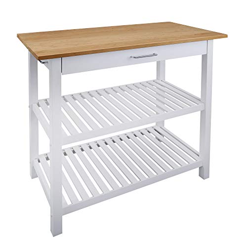 Casual Home Kitchen Island with Solid American Hardwood Top, Natural/White, 40" W (373-91)