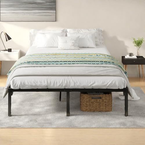 Full Size Bed Frame, 14 Inch Metal Platform Bed with Iron-Art Headboard & Footboard, Classic Bed Frame with Heavy Duty Metal Slats Support