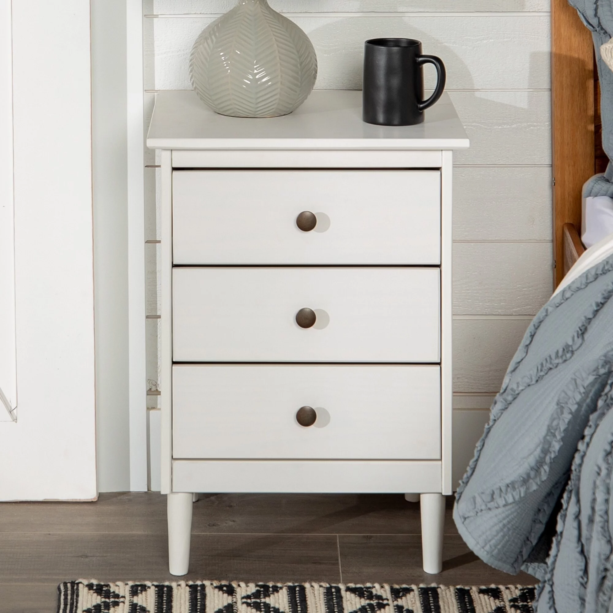 Taylor & Olive  Bullrushes 3-drawer Solid Wood Nightstand WHITE