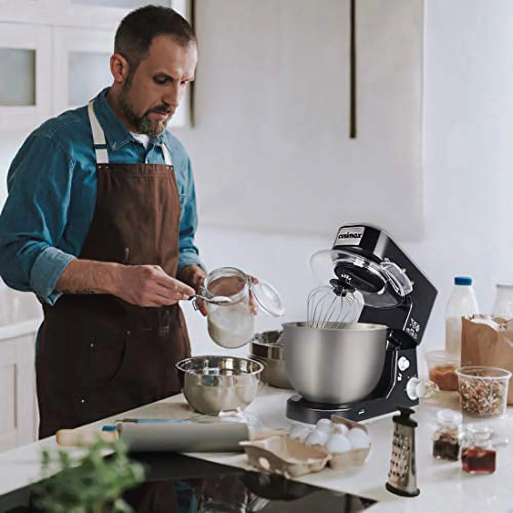 CUSIMAX Dough Mixer Tilt-Head Electric Mixer with 5-Quart Stainless Steel Bowl, Dough Hook, Mixing Beater and Whisk, Black