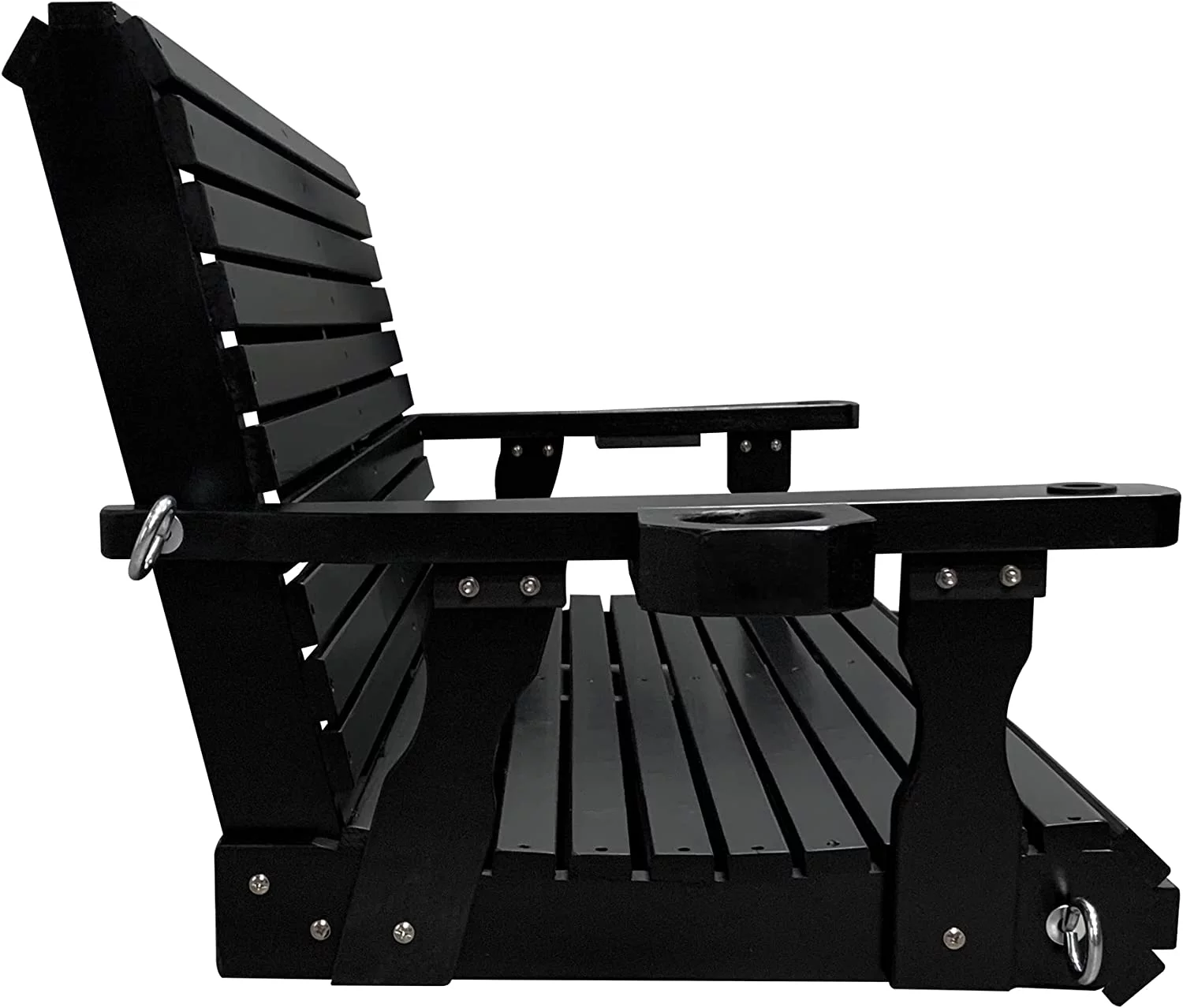 Wooden Porch Swing 2-Seater, Bench Swing with Cupholders for Outdoor Patio Garden Yard, 4 ft Black