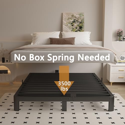 Full Size Bed Frame 16 Inch Black, Metal Platform Full Bed Frame with Baffles, No Box Spring Needed, Heavy Duty Steel Supprt, Rounded Corner Design