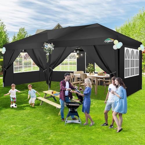 COBIZI 10x10 Pop up Canopy Tent Protable Canopy Tent with 4 Sidewalls Waterproof Commercial Instant Shelter for Parties, Wedding