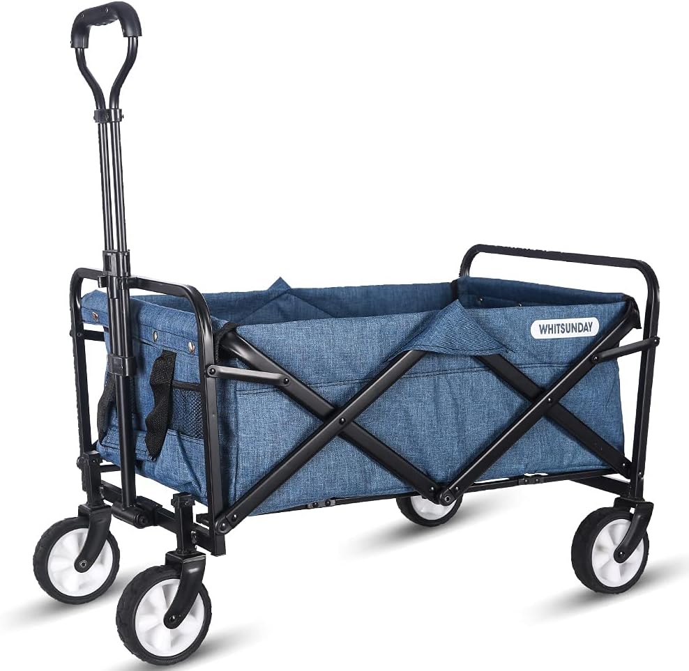 WHITSUNDAY Collapsible Folding Garden Outdoor Park Utility Wagon Picnic Camping Cart 5“ Solid Rubber Wheels (Compact Size, Grey)