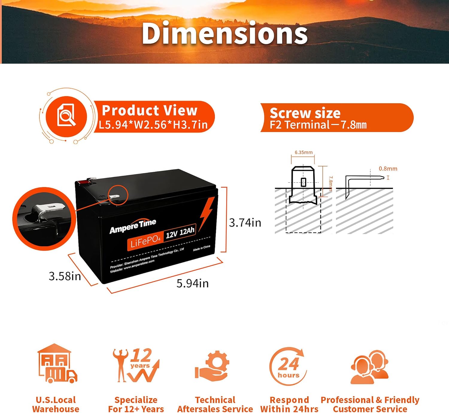 Ampere Time 12V 400Ah Deep Cycle LiFePO4 Battery Pack, with Built-in 250A BMS, Longer Runtime with 5.12kWh, 4000+ Cycle, Perfect for Solar System, RV
