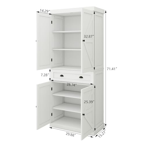 72" Kitchen Pantry Storage Cabinet Kitchen Cupboard with 4 Doors (2Doors with Racks),1 Drawer