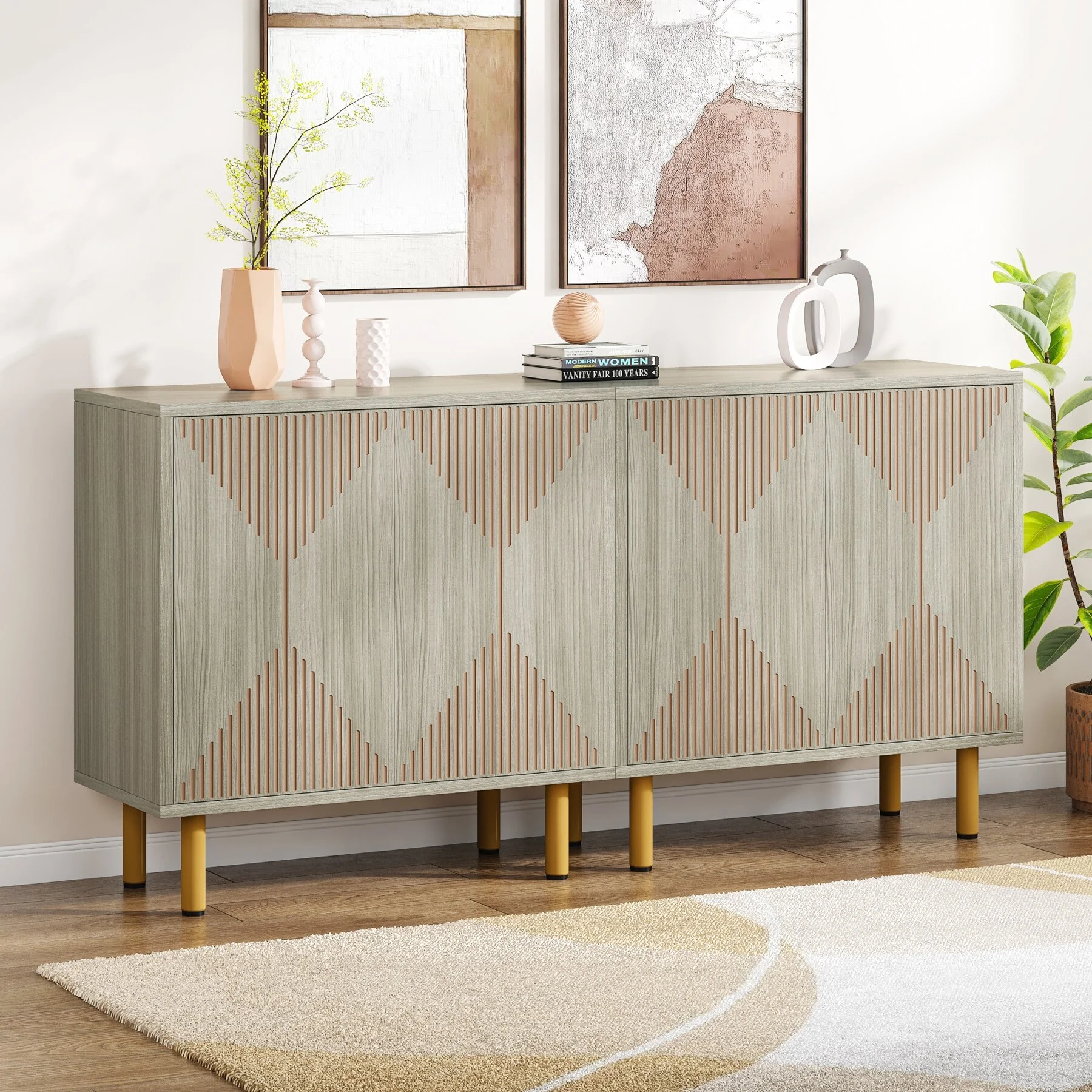 58 In Sideboard Buffet Cabinet with Doors Freestanding Storage Cabinet Grey